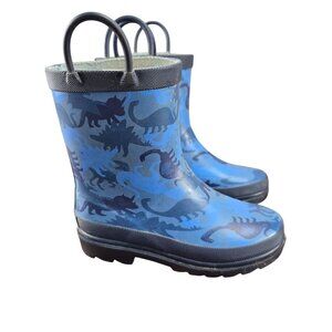 Kids Dinosaur Rubber Rain Boots By Lilly & Dan Size 11/12 Blue & Black